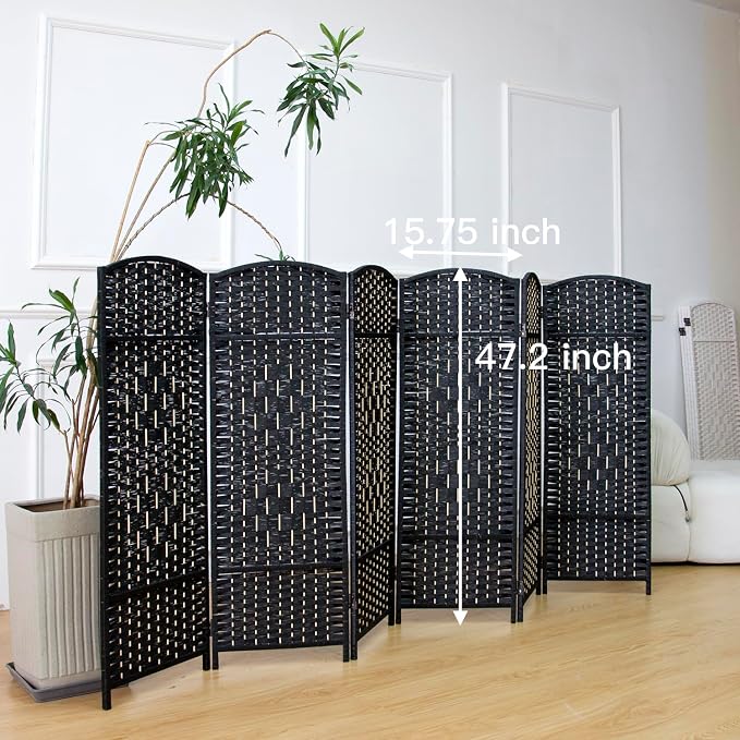 6-Panel Short Room Divider, 3.9 ft Freestanding Partition Wall, Natural Black - Image 5