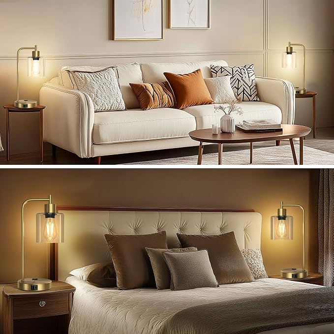 QiMH Set of 2 Industrial Table Lamps, Glass Desk Lamp - Image 8
