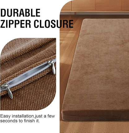 H.VERSAILTEX Full Size Armless Futon Mattress Covers for Traditional Japanese Futon Mattress Soft Chenille Couch Slipcovers Floor Mats Sofa Protector Zippered Sleeper Sofa Cover,Caramel