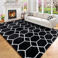 Area Rugs for Bedroom Living Room, Fluffy 4x6 Black and White Rug, Geometric by ONASAR