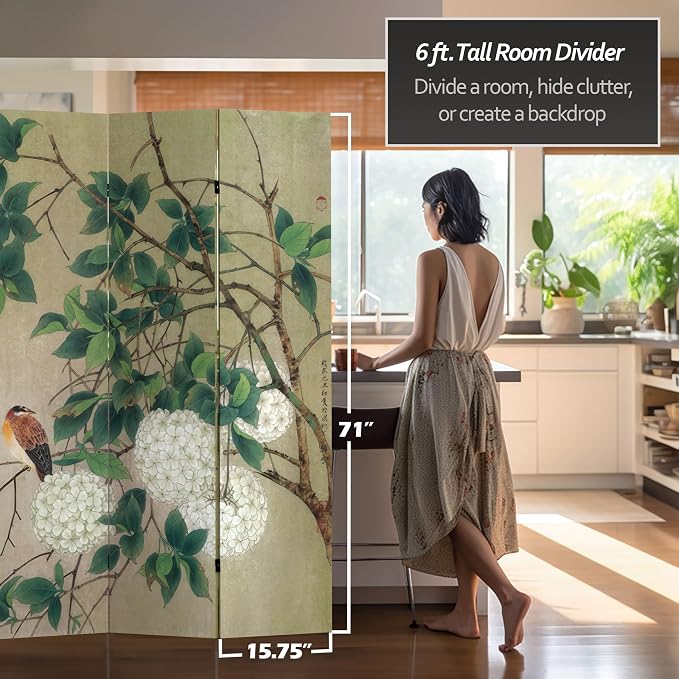 Red Lantern 6 ft. Tall Double Sided Birds in the Trees Canvas Room Divider 4 - Image 5