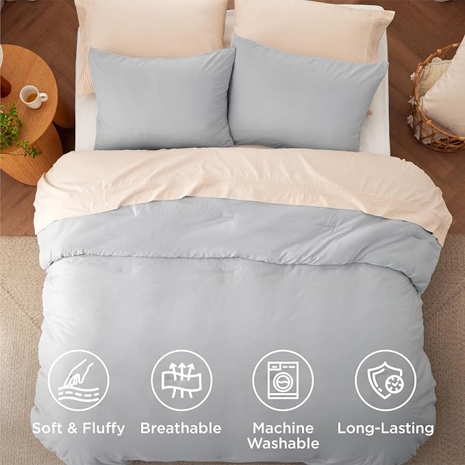 Bedsure Queen Comforter Set, Light Grey Soft Prewashed Bedding - Image 4