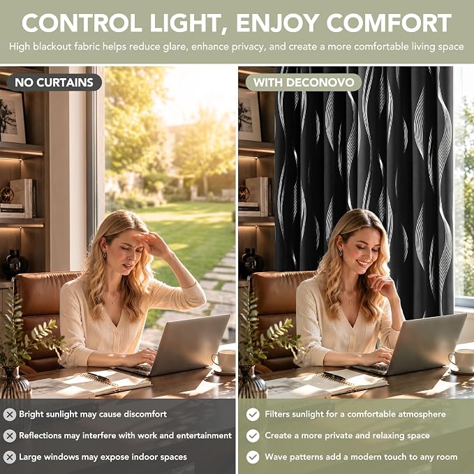Deconovo Curtains for Living Room, Pattern Blackout Curtains 84 Inches Long | - Image 4