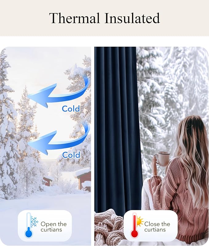 Navy Blue Blackout Thermal Insulated Curtains 96 inches, 2 Panels | Heavy Thick - Image 5