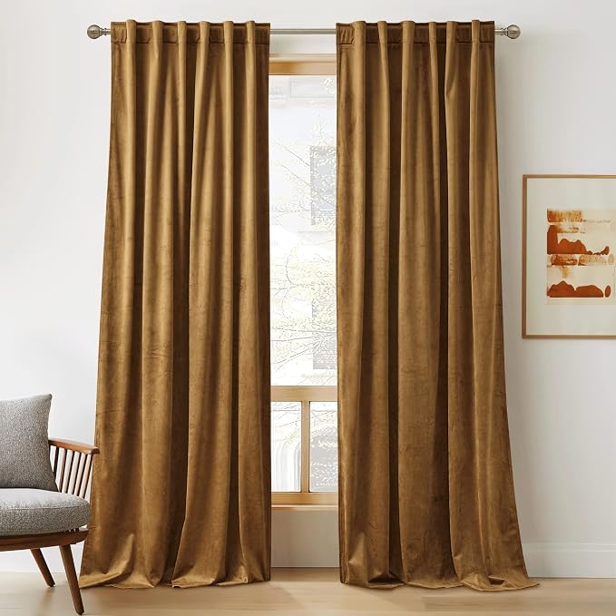 RYB HOME Gold Brown Fall Velvet Curtains by RYBHOME