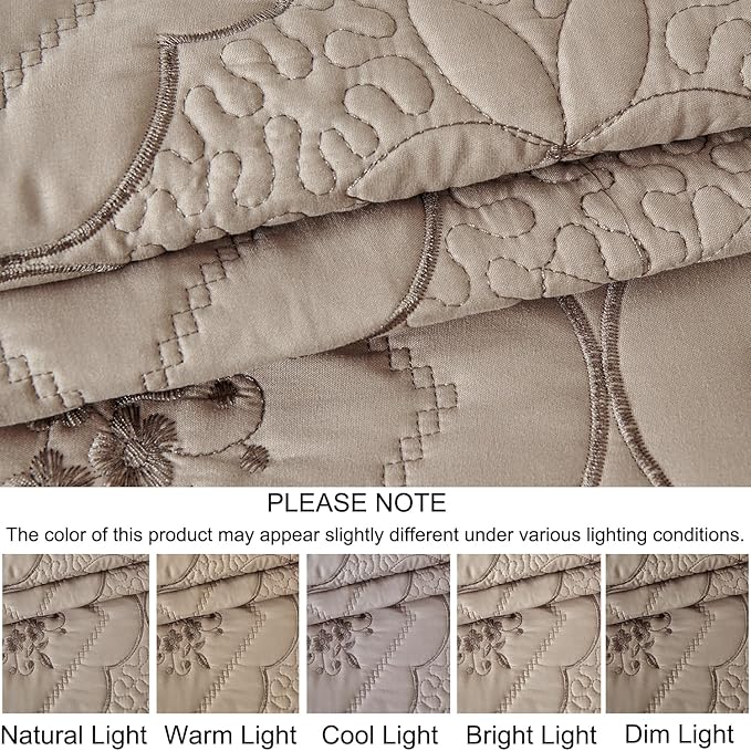 Cmfshape Floral Embroidery Quilt Set, 3 Pieces King Quilt Bedding Set, Classic - Image 7