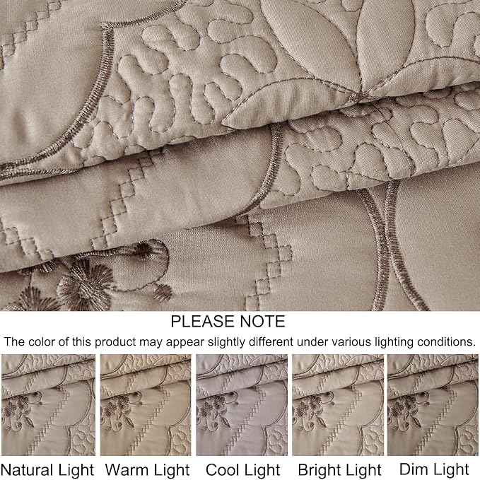 Cmfshape Oversized Floral Embroidery Quilt Set, 3 Pieces Super King Quilt - Image 7