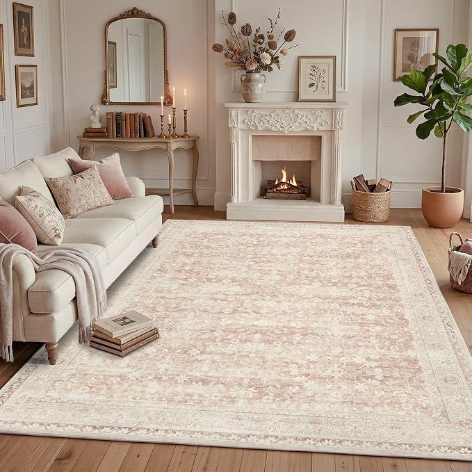 Latte&Fog 8x10 Area Rugs for Living Room Washable Large Pink Rugs Cute | Non - Image 3