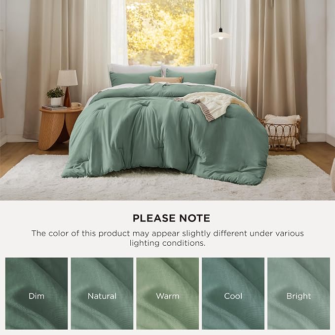 Bedsure Super King Comforter Set, Sage Green Soft Prewashed Bedding - Image 7