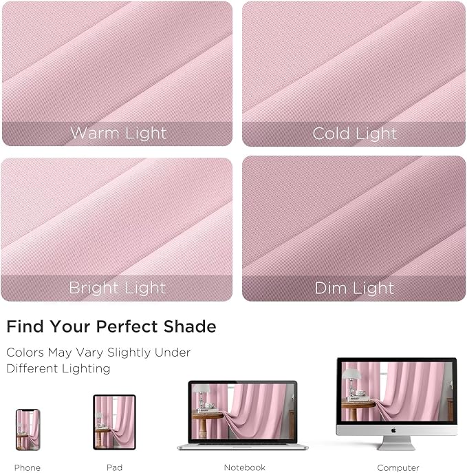 CUCRAF Light Pink Blackout Curtains 63 inch Length 2 Panels Set, Rod Pocket - Image 4