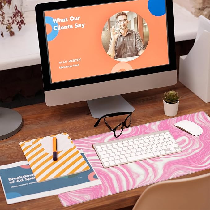 Eflxamz Desk Pad,Pink Marble Swirls Texture Desk Mat,Flow Liquid Waves Large Gaming Mouse Pad for Desk,Extended Big Computer Keyboard Mouse Pad with Non-Slip Base and Stitched Edge,31.5"x11.8"