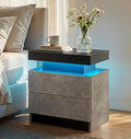 LED Nightstand with Wood 2 Drawers Modern Bedside Table by Unknown
