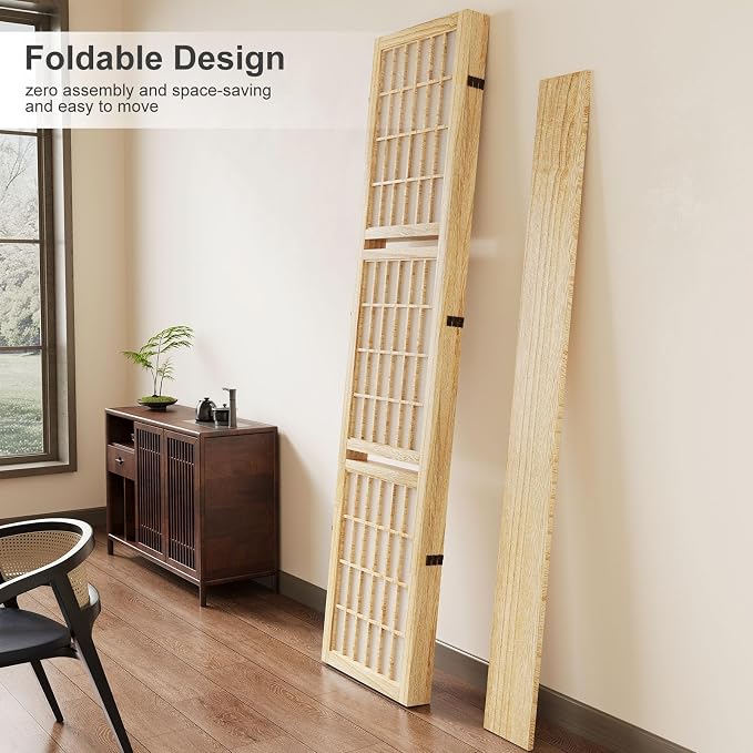 Room Divider with Shelves, 66.9-Inch Tall Japanese Shoji Style Wood Screen with - Image 4