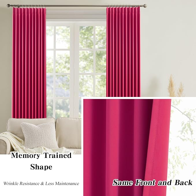 Custom Pleated Curtains Hot Pink Color, Heat Blocking Window Treatment - Image 6