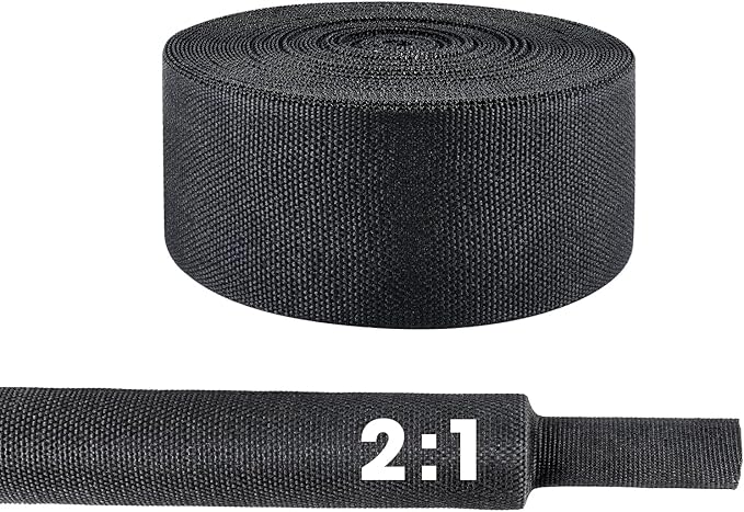 Sonoreboom 2 in 1 Heat Shrink Braided Sleeving Fabric Tubing-Ideal fit Irregular Shape Hose/Cable/Wire (1-3/8"(34mm), 22FT,)