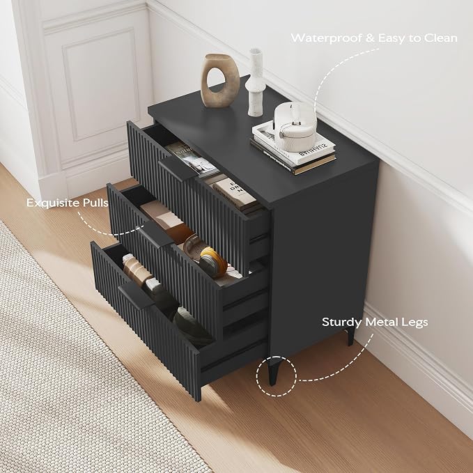 25.6" W Black Fluted Nightstand - Image 6