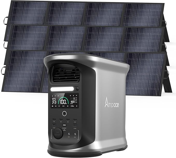 AMPACE Andes 1500 Power Station 2400W(Surge 3600W) Solar Generator with 3x200W Solar Panels, 1462Wh Solar Power Station, 1800W A-Boost Fast Charging, APP Control, Emergency Power for Home Use