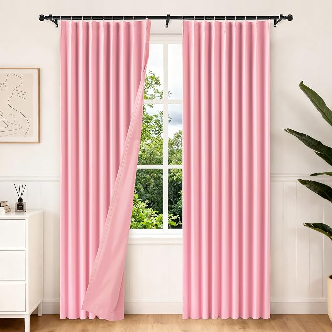 Etherealveil Hot Pink Pinch Pleated Blackout Curtains 2 Panels 60"x102" | Back by Etherealveil