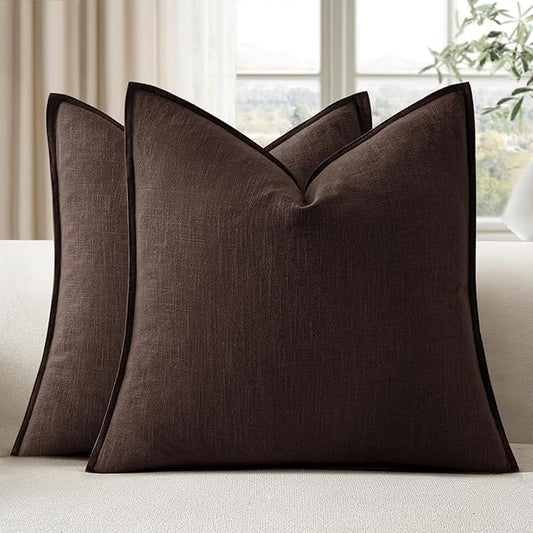 EMEMA Throw Pillow Covers Decorative Linen Pillow Covers 24x24 Inch Dark Brown Boho Farmhouse Neutral Couch Throw Pillows for Bed Pack of 2 Accent Pillowcase Modern Sofa Cushion Livingroom Home