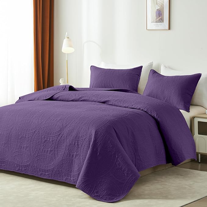 akkialla Purple Full/Queen Quilt Set, Ultrasonic Lightweight Bedspread Coverlet - Image 2