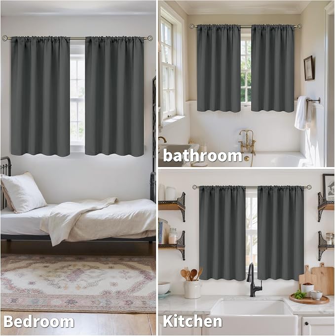 BGment Dark Grey Blackout Curtains 45 Inch, Short Bedroom Window Drapes | Room - Image 2