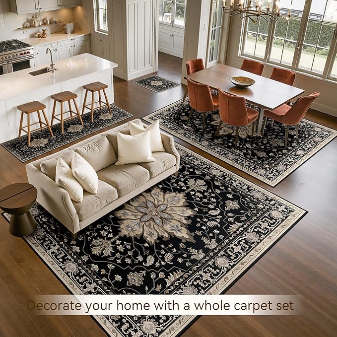 RELEANY Washable Area Rug, Water Repellent, Pet Friendly, Vintage Floral Boho - Image 4