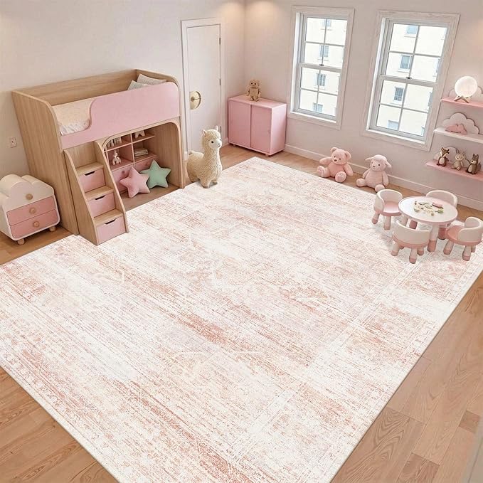 Latte&Fog Large Area Rugs 9x12 for Living Room Washable Cute Pink Rugs | Non - Image 5