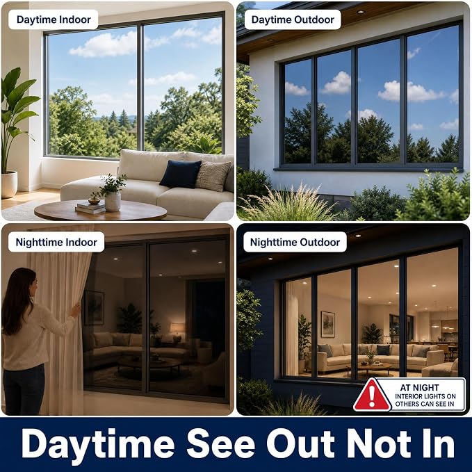 One Way Window Privacy Film Heat Control Mirror Tint 11.8Inx7.2Ft | Window Tint - Image 2