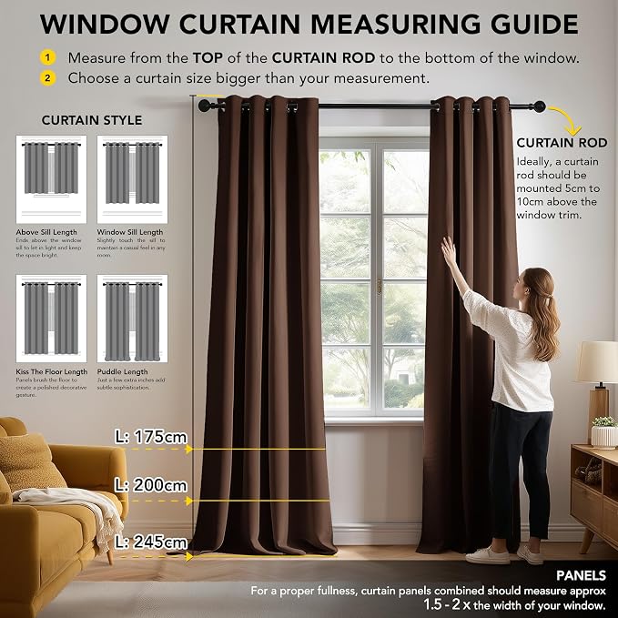 Deconovo Blackout Curtains for Bedroom and Living Room 45 Inches Long | Black - Image 7