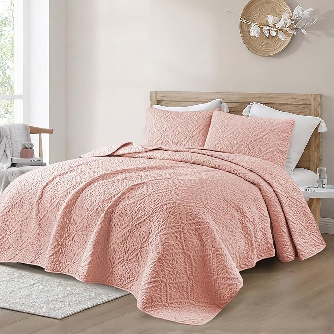 Exclusivo Mezcla Twin Quilt Set, Blush Pink | Lightweight Soft Bedspreads - Image 2