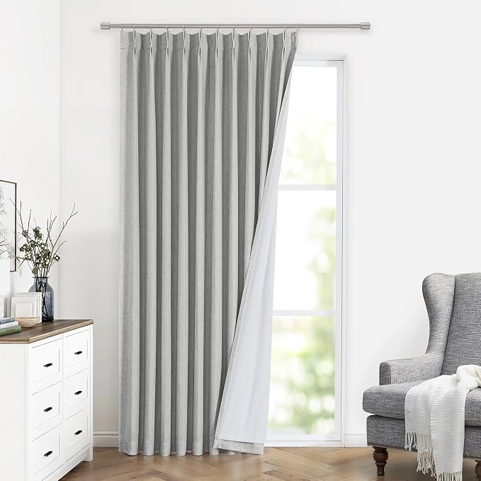 Vision Home Light Gray Pinch Pleated Full Blackout Curtains Linen Blended by VisionHome