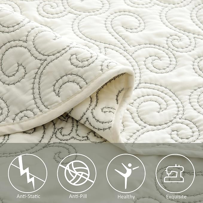Home Soft Things Damask 4 Piece Bedspread Set, Scalloped Edge Reversible - Image 5