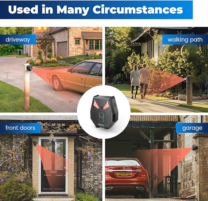 Solar Wireless Driveway Alarm Alert Outside 2000ft Range, Outdoor Motion Sensor & Detector Driveway Alert System with Rechargeable Battery/Weatherproof/Mute Mode/Expandable(1 Receiver and 2 sensors)