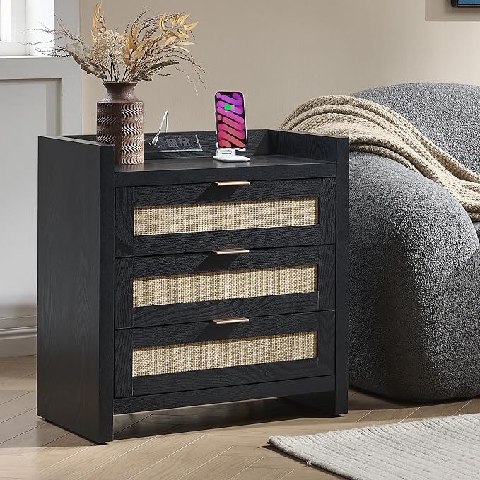 SICOTAS Rattan Nightstand Larger Bedside Table by SICOTAS