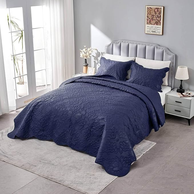 Kingnex 106x96 King Size Lightweight Bedspread Coverlet Set Navy | 3 Pcs - Image 4