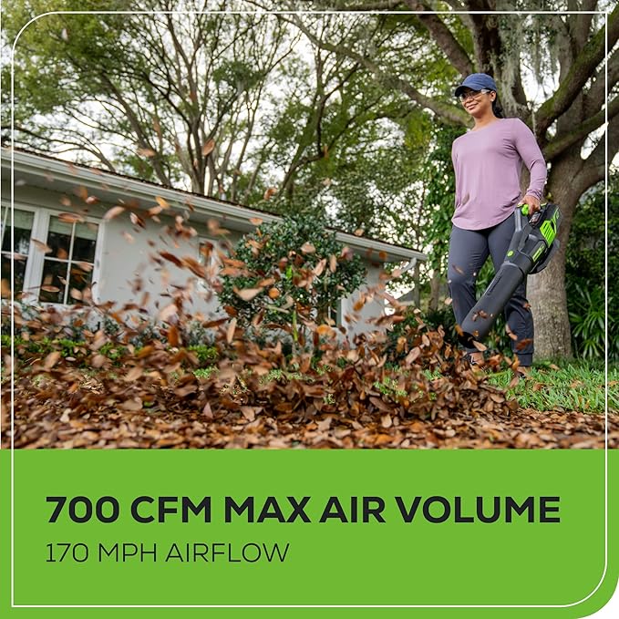 Greenworks 60V 700 CFM Brushless Leaf Blower, 5.0 Ah Battery and Rapid Charger