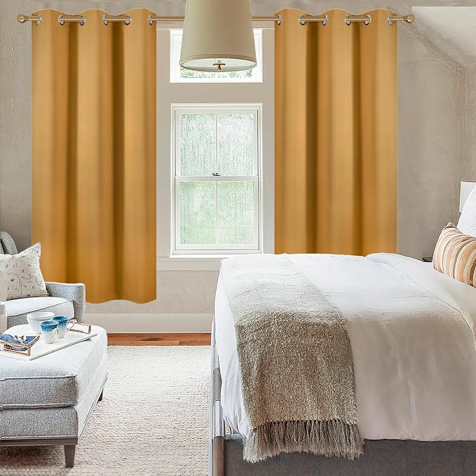Diraysid Mustard Yellow Grommet Blackout Curtains - Image 8