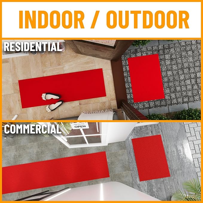 Ottomanson 2'7" x 31' Hallway Runner with Scraper Pile Extra Durable Non-Slip Rug Mat for Indoor & Outdoor Use - Ideal for Kitchen, Entryway, Patio & Garage - High-Traffic Carpet, Red