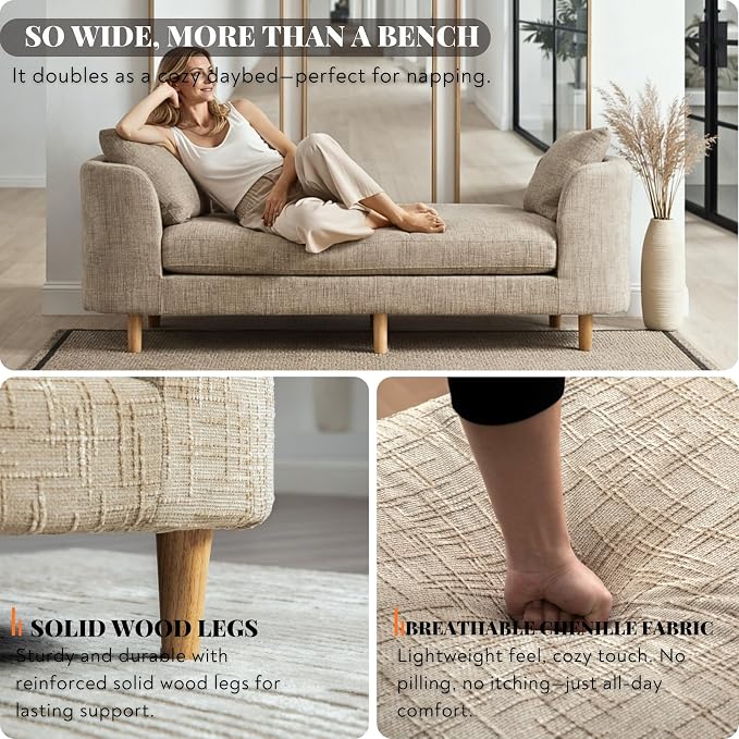 77.2" Oversized Chaise Lounge, Curved Soft End of Bed Bench - Image 4