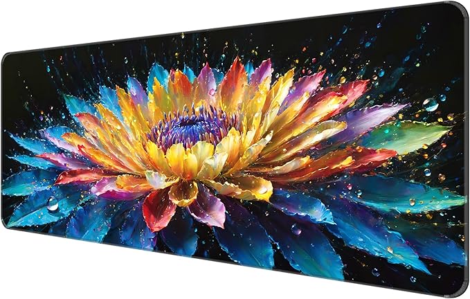 Dynippy Thin Extended Gaming Mouse Pad （31.5 * 11.8 * 0.08 inch） with Stitched Edges Large, Long XXL Keyboard and Mouse pad Desk Mat for Gaming Office & Home - Flower 30