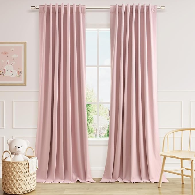 Pink 100% Blackout Linen Curtains 102 Inch 2 Panels Set by Guken