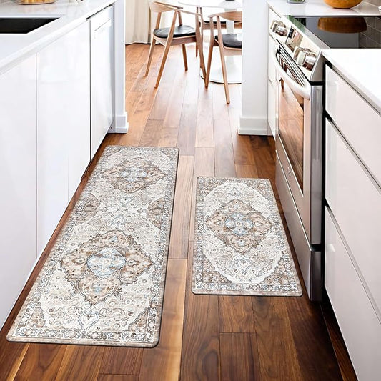 Ileading Anti Fatigue Kitchen Rugs Sets of 2 Cushioned Kitchen Mats for Floor Waterproof Kitchen Mat Set Non Slip Comfort Standing Mat for Kitchen, Office, Sink, Laundry
