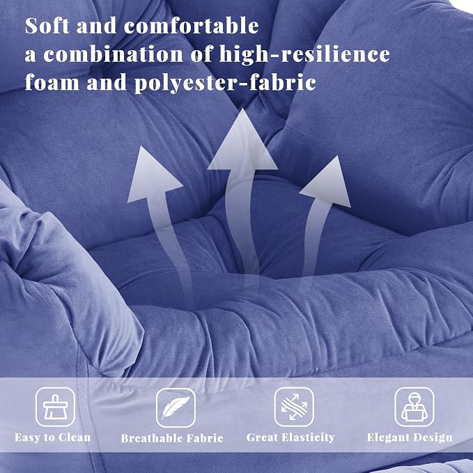 Lazy Chair with Ottoman, Comfy Reading Chair, Dark Blue | Cushioned Seat with - Image 5