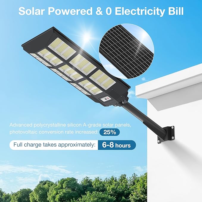 10000W Solar Street Lights Outdoor - Solar Lights Outdoor Waterproof Motion Sensor, Solar Parking Lot Lights Commercial Dusk to Dawn, LED Street Light Solar Powered for Outside, Yard