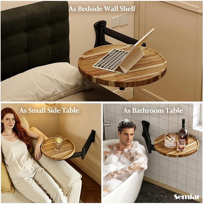 Wall Mounted Folding Table, Round Wood Tabletop - Image 7