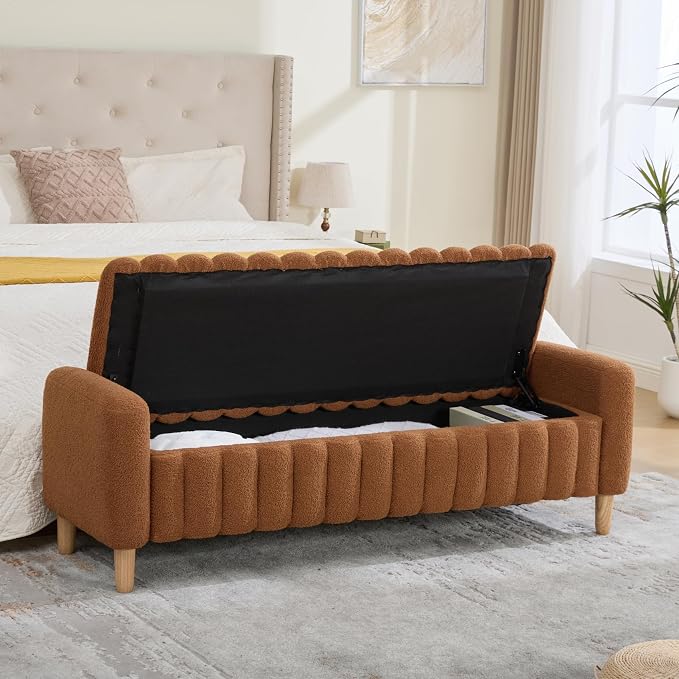 63.4" Teddy Fabric Ribbed King Size End of Bed Bench. | Entryway Ottoman Ribbed - Image 6