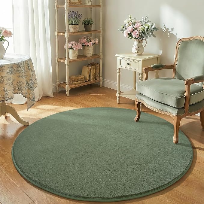Sage Green Round Area Rugs 5ft Circle Rugs - Image 7