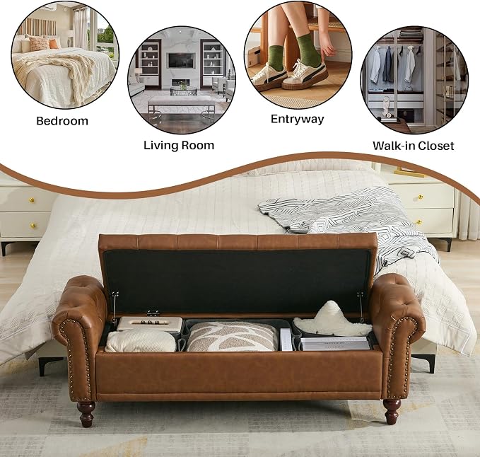 SOFTHION 58.1" Storage Bench for Bedroom, PU Leather Upholstered - Image 6
