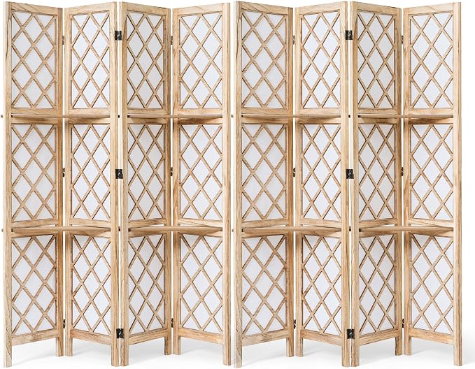 Japanese Room Divider with Shelves, Shoji Screen Diamond Lattice Design by Jostyle