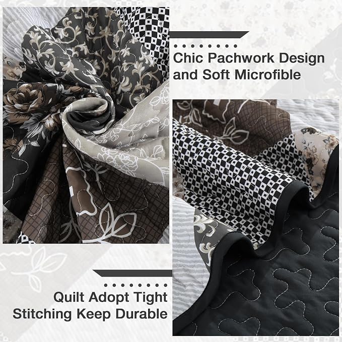 Dinjoy Patchwork Quilt Set Queen Size, Boho Bedding Set, Reversible Summer - Image 4